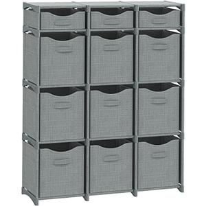12 Cube Closet Organizers And Storage | Includes All Storage Cube Bins | Easy To Assemble Closet Storage Unit With Drawers | Room Organizer For Clothes, Baby Closet Bedroom, Playroom, Dorm (Grey)