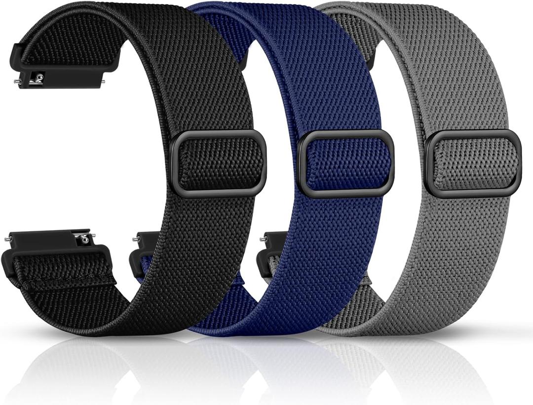 DaQin 3 Pack Nylon Watch Bands Compatible with 16mm 18mm 20mm 22mm Quick Release Watch Band, Adjustable Soft Stretchy Solo Loop Strap Elastic Braided Relacement Wristband for Men Women (Black/Navy Blue/Grey)