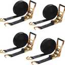 4PACK Ratchet Straps Heavy Duty, 8000 LBS Break Strength Ratchet Strap Tie Down, 2 x 27ft Black Tie-Down Ratcheting Cargo Truck Straps with Durable Double J Hook for for Truck (Black, 2IN X 27FT)