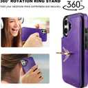ONETOP for iPhone 16 Wallet Case with Card Holder, 360 Rotation Ring Kickstand RFID Blocking PU Leather Double Magnetic Clasp Shockproof Cover for Women and Girls 6.1 Inch (Purple)