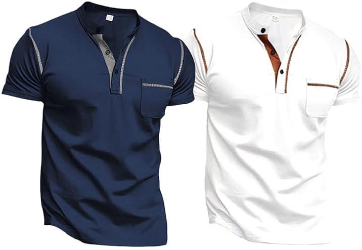 2 x T-Shirt Men's 1/4 Zip Stand-Up Collar T-Shirts Slim T-Shirt with Chest Pockets Plain Short Sleeve Pullover Lightweight Leisure Tops Comfortable Summer Sports Short Sleeve Shirt Regular Fit Running (White, XL)