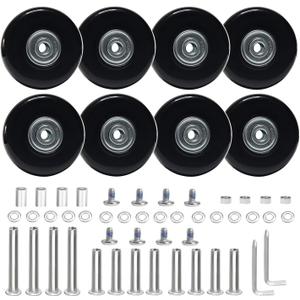 Luggage Suitcase Replacement Wheels Set Suitcase Spinner Wheels 8Pcs PU Bearing Wheels-Install Dia 2in/50mm Width 0.63in/16mm with 2 Size Axles for Trolley Bag Drawbar Box Smooth Rolling Repair
