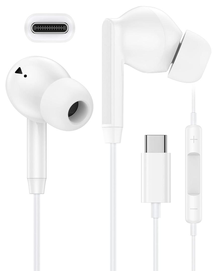 iPhone 17 16 USB C Wired Headphones with Microphone, Noise Cancelling Earbuds USBC for iPhone 16e 16 Pro Max 15 Plus, Samsung Galaxy Bud S25 Ultra Apple Wired Ear Buds in-Ear Type C Plug Earphones Mic (3FT)