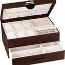 Jewelry Box for Men 2 Layer Jewelry Organizer with 1 Drawer for Storage Display Rings Necklaces Earrings and Watch Brown