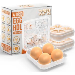 ZPU Egg Holder Camping, 1Pcs 4 Grid Egg Container, Plastic Egg Carrier for Camping Picnic Travel Outdoor Refrigerator Kitchen, Clear White
