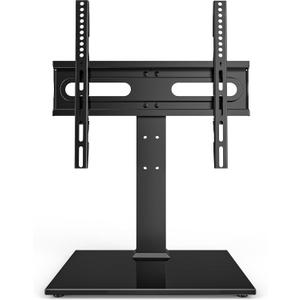 Universal TV Stand - Table Top TV Stand for 27-60 inch LCD LED TVs - 9 Level Height Adjustable TV Base Stand with Tempered Glass Base & Wire Management, VESA 400x400mm