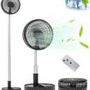 Primevolve Portable Oscillating Standing Fan,Rechargeable Battery Operated USB Floor Table Desk Fan with Remote, Bedroom Camping Travel Fans Black 7.7"