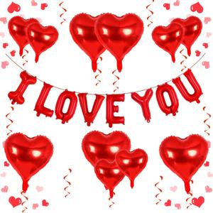 16 Inch Red I LOVE YOU Balloons And Heart Balloon, Foil Mylar Happy Valentines Day Balloons For Him/Her Valentine, Wedding Anniversary, Engagement Romantic Decorations