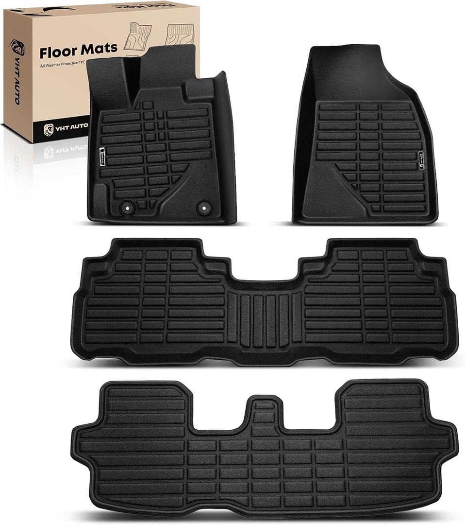 YHTAUTO Floor Mats & Cargo Mat Fit 2008-2013 Toyota Highlander (Not Hybrid), TPE All Weather Car Mats Waterproof Anti-Slip Odorless Floor Liner, Interior Accessories, 1st & 2nd Row & 3 Rows, Set of 4