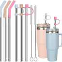 Jetstop Stainless Steel Straws with covers fit Stanley 40 oz tumbler, Reusable 12 Inch Metal Straw with Silicone Tips & Cover Caps, Compatible with Stanley Quencher H2.0 (6 Pack: 3 Bent + 3 Straight)