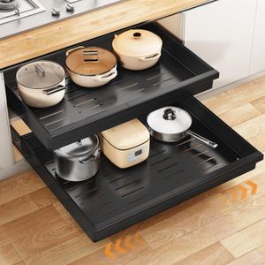Wider & Deeper Pull out Cabinet Organizer, Expandable(13.6"-24") Heavy Duty Peel and Stick Roll out Drawer for Pots and Pans, Adjustable Adhesive No Drill Screw Slide out Drawers for Kitchen Cabinets