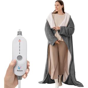 Wearable Heated Blanket with Foot Pocket & Sleeves, Electric Blanket Heated Robe for Women & Men, 5 Heat Settings, 3H Auto-Off, Machine Washable, ETL Certified, Gift-Ready, 50x70 inches, Light Grey