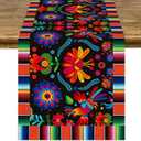 Linen Mexican Fiesta Table Runner Decoration 7213inch Long Fifth of May Dia De Los Muertos Runners Farmhouse Rustic Runner Day of The Dead Decor and Supplies for Kitchen Dining Home Table Decoration