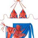 MakeMeChic Women's Two Piece Bikini Sets Floral Print Triangle Tie Side Halter Bathing Suits Beachwear (Small)