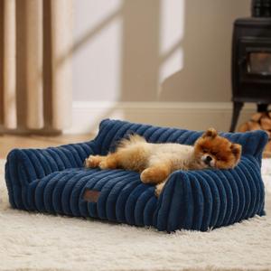 Bedsure ComfyFleece Cute Cat Couch for Pets - As Seen on TV on Good Day New York, Small Medium Dog Bed, Supportive Couch Bed for Small Dogs, 30 Inch, Night Blue