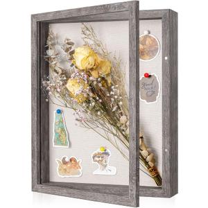 Califortree 11x14 Shadow Box Frame with Linen Back - Sturdy Memory Display Case of Flower, Pictures, Medals and More, Rustic Gray