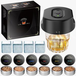 Whiskey Smoker Kit - Electric Cocktail Kit with 6 Flavors Wood Chips, Rechargeable Old Fashioned Smoker Kit Built-in Lighter, Anniversary Birthday Christmas Gifts for Men (NO Butane Needed)