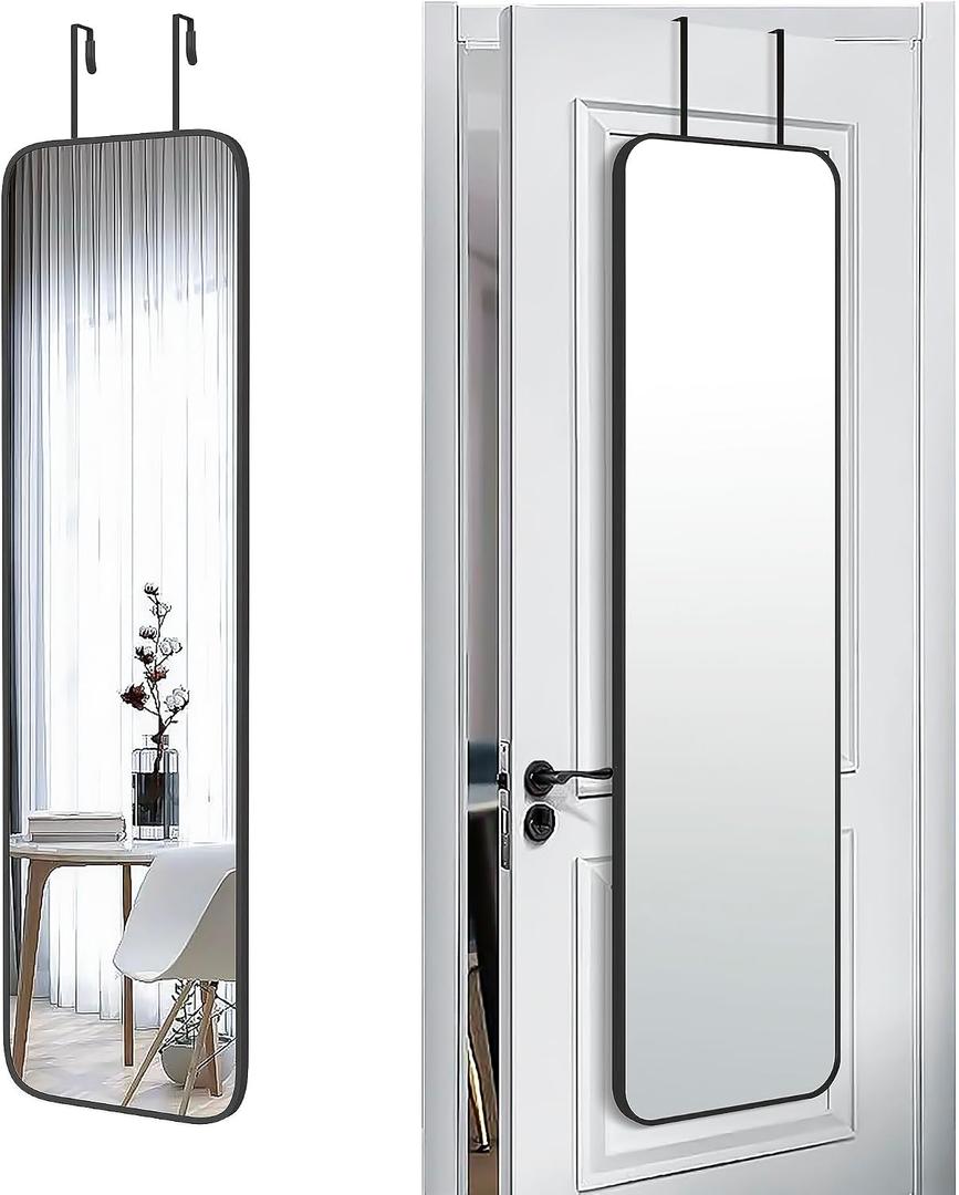 47x14" Full Length Mirror Over the Door Hang or Wall Mounted Black