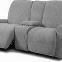 ULTICOR Jacquard Design Reclining Loveseat with Middle Console Slipcover, 8-Piece Stretch Sofa Covers, 2 seat Loveseat Recliner Cover, Washable (Style 4) (Light Grey) (Loveseat With Console Recliner Cover)