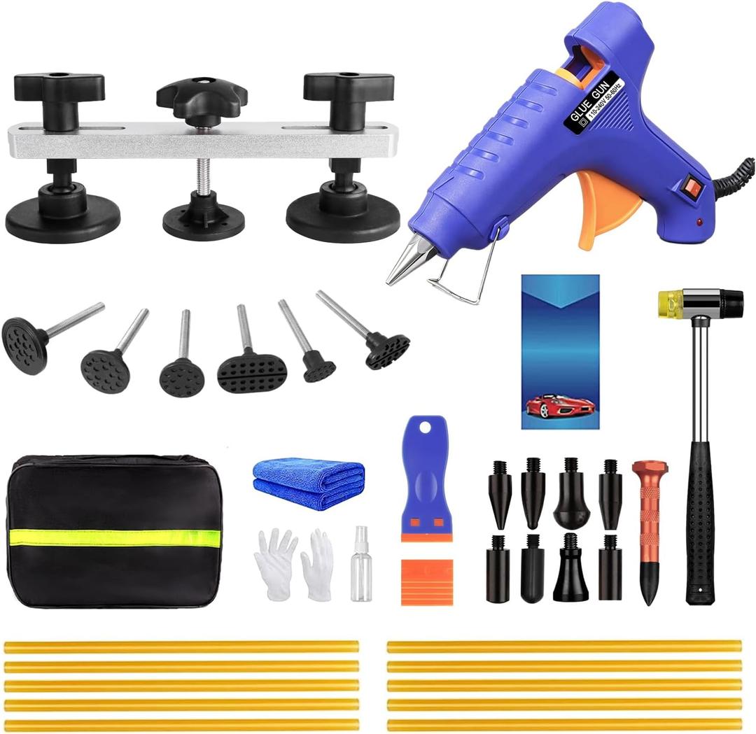 Paintless Dent Repair Kit 39PCS PDR Dent Repair Kit with Bridge Dent Puller | Hot Glue Dent Puller Kit for Door Ding Repair, Hail Damage, Car Dent Removal on Auto Body & Metal Surfaces