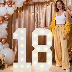 Pooqla 2.4FT Light Up Numbers for 18th Birthday Decorations for Girls Boys, Marquee Numbers 2.4 Feet Tall Party Decor for Her Him, Mosaic Big Sign 18 Year Old Anniversary Backdrop, Large Number 18