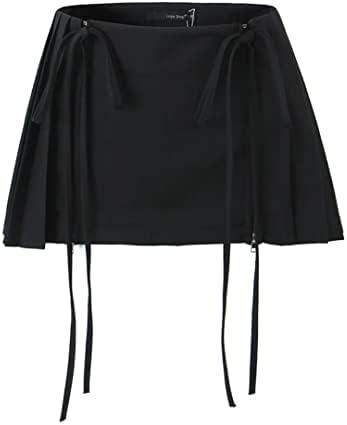 RICHTRUE Preppy Y2k Low Rise Pleated Mini Skirt for Women Sexy (Large, Black)
