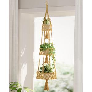 Leaf&lull Macram Plant Hanger Indoor 3-Tier Hanging Planters for Indoor Outdoor Plants Boho Hanging Plant Holder Woven Plant Basket Decorative Haning Flower Pot Holder for Home Decor