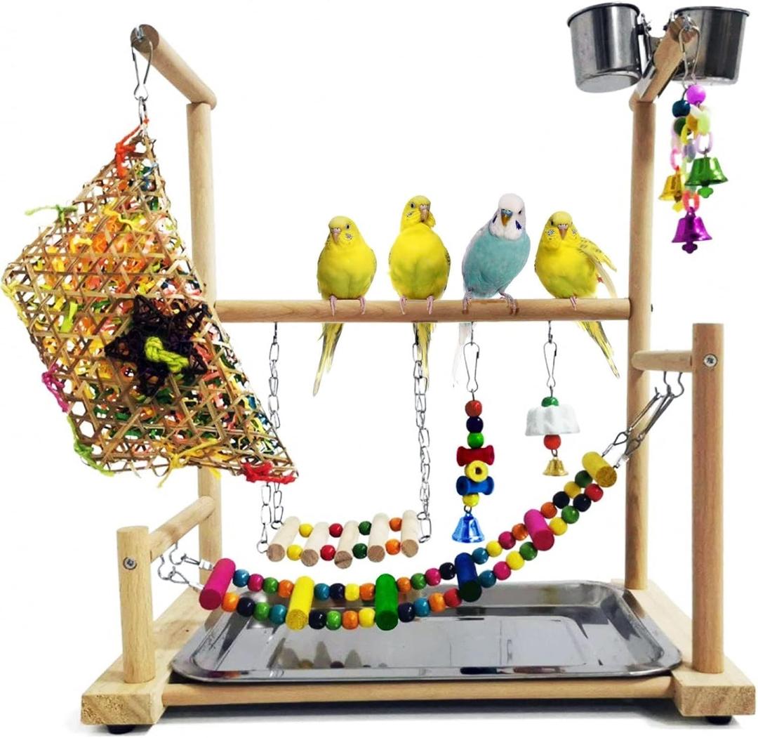 kathson Bird Playground,Parakeet Play Stand,Parrots Play Gym with Food Bowls,Cockatiel Playstand with Chewing&Exercise Toys,Birds Perch Stand for Budgie Conures Lovebirds