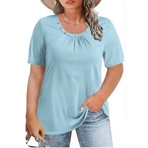 ROSRISS Womens-Plus-Size-Tops Casual Short Sleeve Shirts Scoop Neck Summer Tunics 2XL