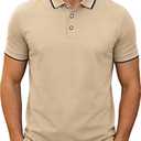 Men's Golf Polo Shirts Short Sleeve Striped Casual Polo Shirts for Men Dry Fit Tennis T-Shirt Tops (L)
