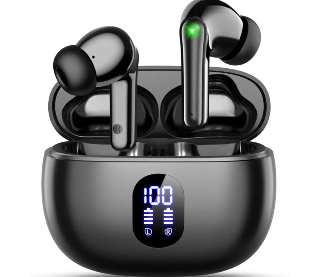 wyness Wireless Earbuds Bluetooth 5.3 Ear Buds, Hi-Fi Stereo Bass Ear Buds with 48H Playtime & LED Display, Lightweight in-Ear Headphones with Mic, IPX7 Waterproof, Touch Control for iPhone