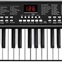 M SANMERSEN Piano Keyboard for Beginners, 37 Keys Built-in 1200mA Rechargeable Battery Electronic Piano Keyboard Portable Music Piano Keyboard with Mic LED Screen Teaching Gift for Beginners, Black