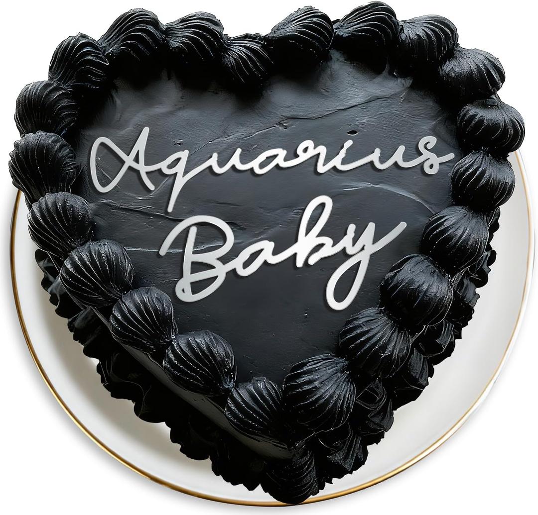 5 x Acrylic Horoscope Cake Topper Party Supplies Zodiac Birthday Cake Decorations for Boys & Girls and Adult Birthday Party (Aquarius Baby Silver), Mix
