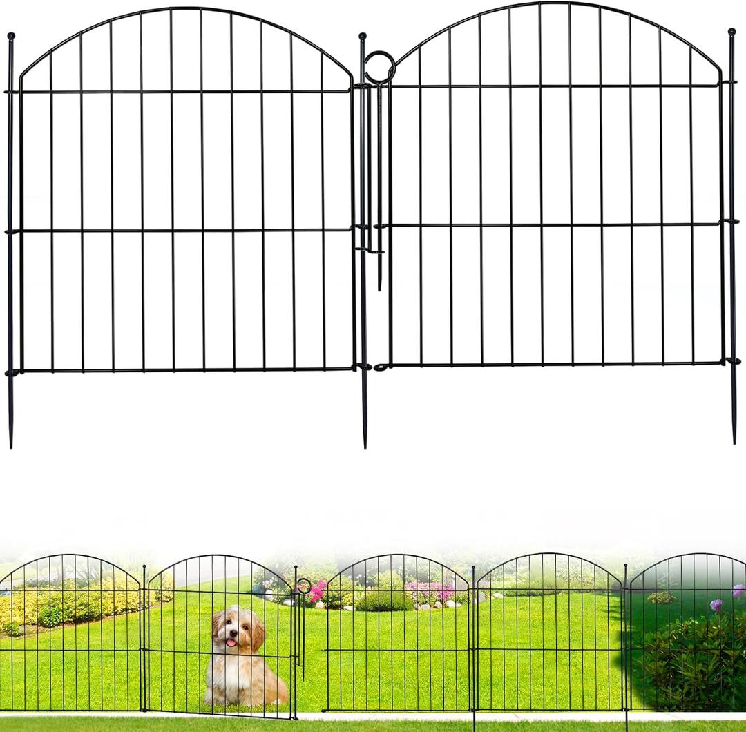 Decorative Garden Fence 24in (H) x10ft (L), 5 Pack No Dig Fence Animal Barrier for Dog with Lock, Arched Flower Bed Edging, Wire Border Panel Fencing for Yard Patio Outdoor Decor