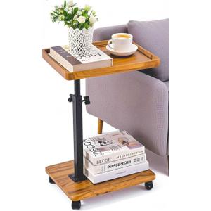 C Table End Table Adjustable Height,C Shaped End for CouchSnack Tables,360Swivel TV Tray Sofa Table,Tables that Slide Under,Coffee SideTable for Bed,Chair,Bath-tub (Original Wood Color)