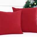 PurpleEssences Pack of 2 Cotton Pillow Covers Decorative Square Throw Pillowcase Soft Solid Cushion Case for Spring Summer Easter Sofa Bedroom Car - 16x16 Inch - Red (16" x 16" (Pack of 2), Red)
