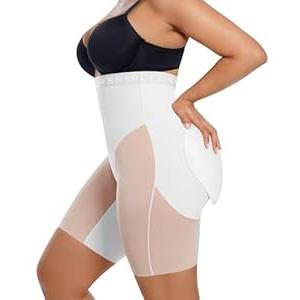 SHAPELLX Butt Lifting Shapewear Body Shaper Tummy Control Padded Shapewear for Women Postpartum Faja White Medium
