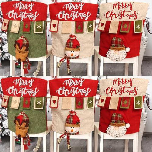 APXPF Christmas Chair Covers Set of 6 Christmas Chair Back Covers for Dining Room Cute Santa Chair Cover Party Chair Covers Christmas Decorations Green, 18"×21"