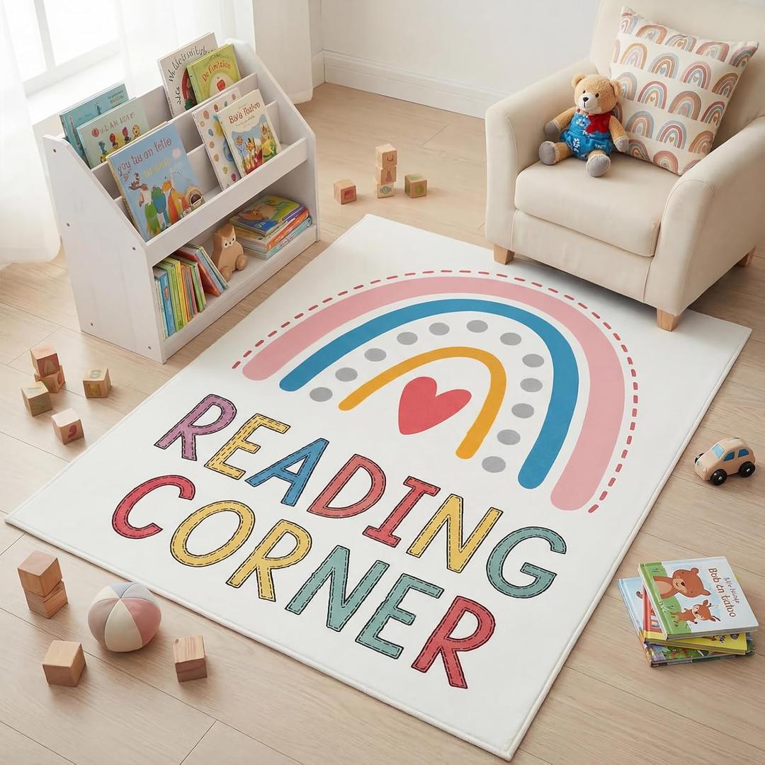 Dunzy 47"x39" Rainbow Reading Corner Rug for Classroom Back to School Mat