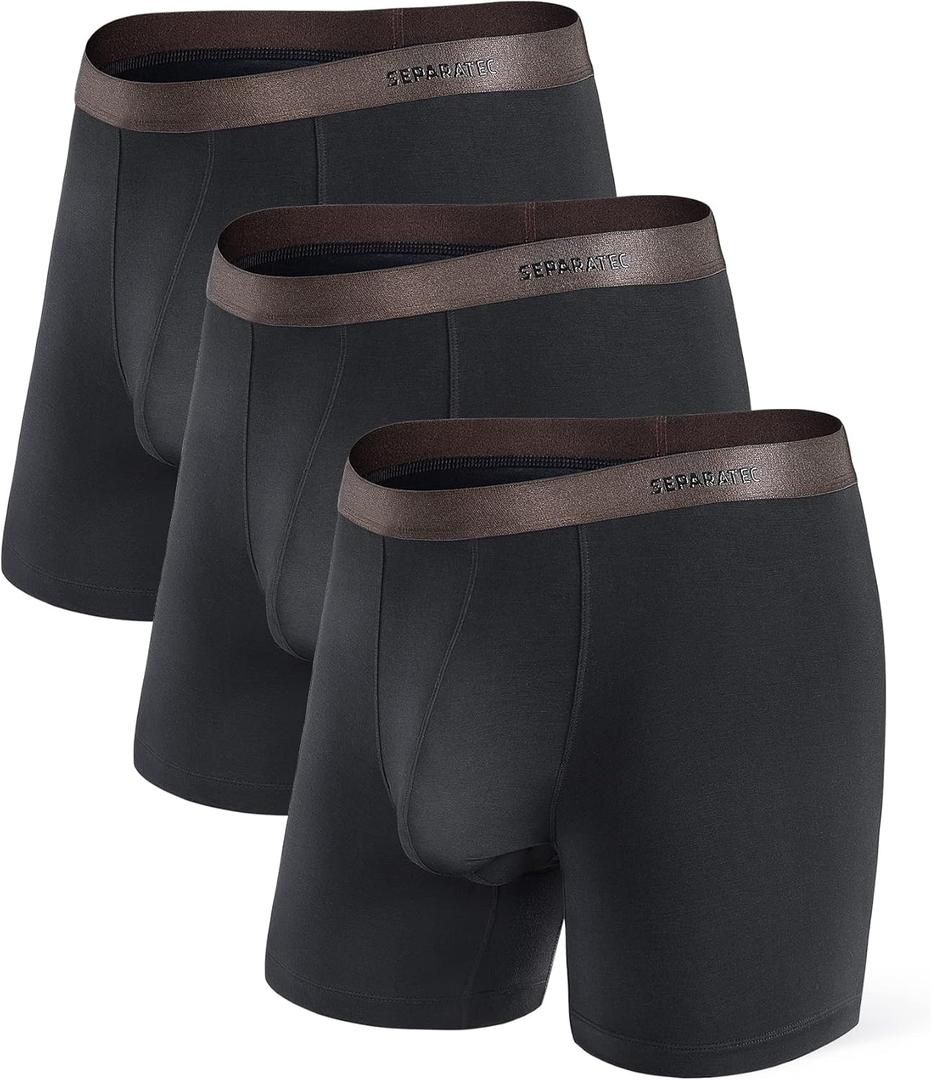 Separatec Mens Underwear with Pouch Moisture Wicking Rayon Made From Bamboo Underwear Men Breathable Boxer Briefs 3 or 6 Pack (Medium)