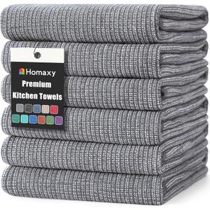 Homaxy Premium Kitchen Towels(18x 28, 6 Pack), Large Cotton Kitchen Hand Towels, Flat and Terry Dish Towels, 380 GSM Highly Absorbent Tea Towel Set with Hanging Loop, Grey