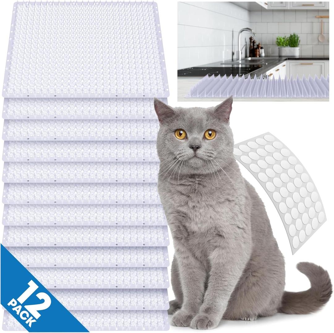 Petfolio 12 Pack Upgraded Scat Mat For Cats - 16 x 13 Inch Cat Repellent Mat With Uneven Spikes Is An Effective Pet Training Mat Device For Cat Repellent Indoor & Outdoor To Deter Cats & Other Animals (Large)