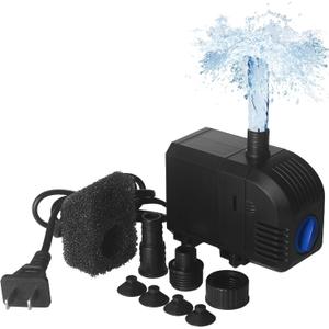 TARARIUM Submersible Pump 160GPH Small Fountain Water Pump 8W for Aquarium Fish Tank, Pond, Fountain, Hydroponics 600L/H