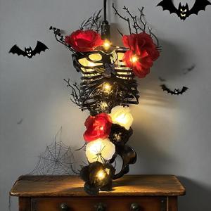 Halloween Decor, 27 Inch Gothic Wall Decor Light Up Floral Skeleton Torso for Halloween Decorations Indoor, Gothic Ribcage Art, Easy Assemble Indoor Display