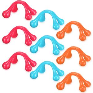 Liliful 9 Pcs 4 Point Massage Tools Christmas Gift Office Gift Small Hook Massager Handheld Palm Shaped Manual Back and Neck Massager Tools 4 Legged Hand Held Massager (Blue, Pink, Orange)