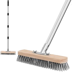 Stainless Steel Wire Scrub Brush with Long Handle, Moss Remover Wire Broom for Deck, Rough Surface, Concrete Floor, Patio, Garden, Garage