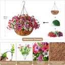 2 x Artificial Hanging Flowers Basket for Outdoor, UV Resistant Plants Daisy | Faux Silk Daisy, Front Door Porch Planter, Patio Yard Garden Balcony, No Fade, Spring Summer Decor, Purple White Rose