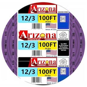 100 FEET 12/3 Type NM-B Copper. #12 AWG, 3 Conductors with Ground. Insulated Jacket Purple