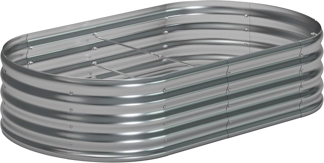 6x3x1.3 Oval Galvanized Raised Garden Bed,Outdoor Planter Box Metal Patio Kit Planting Bed for Vegetables Flowers and Succulents (Silver)
