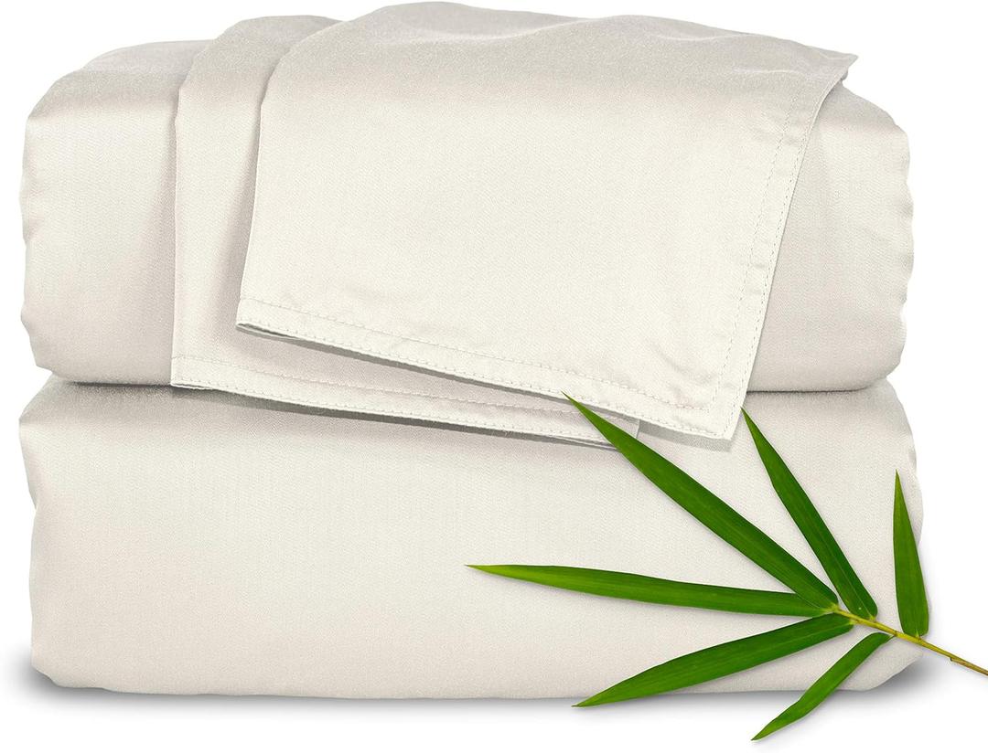 Full Sheets by Pure Bamboo, Genuine 100% Organic Viscose Derived from Bamboo Bed Sheet Set, Luxuriously Soft & Cooling, Double Stitching, Lifetime Quality Promise (Full, Ivory)